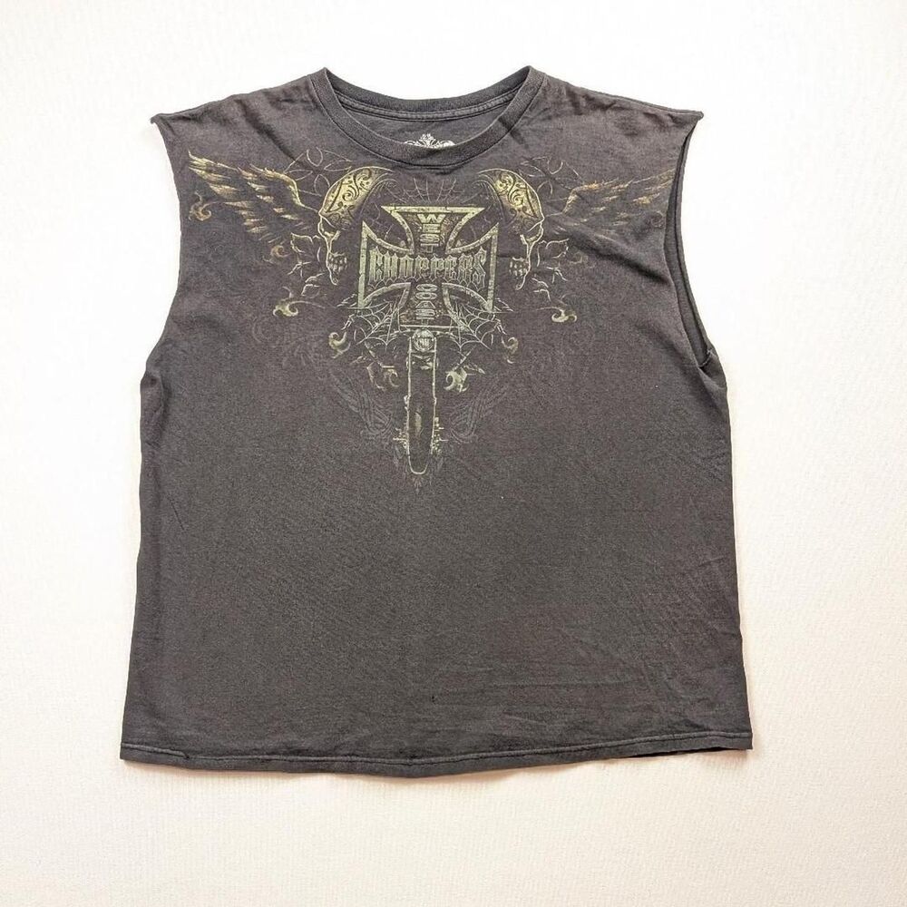 Y2K West Coast Choppers Black Green Grunge Cutoff T-shirt Biker Size XL